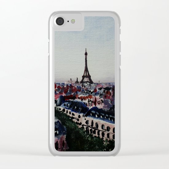 Paris Eiffel Tower Acrylics On Canvas Board Clear iPhone Case