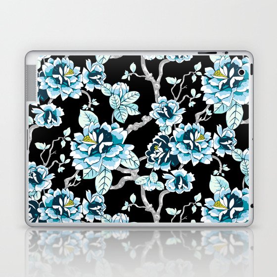 Spring Flowers Pattern Blue on Black Laptop & iPad Skin
