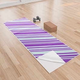 [ Thumbnail: Dark Orchid & Light Cyan Colored Stripes/Lines Pattern Yoga Towel ]