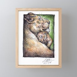 Lioness and Cub Framed Mini Art Print