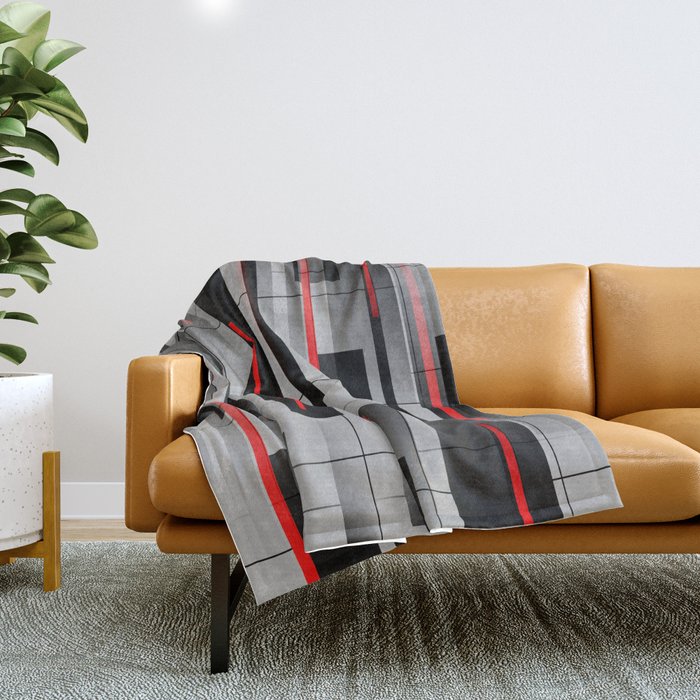 Off the Grid - Abstract - Gray, Black, Red Throw Blanket