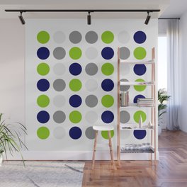 Lime Green, Bright Navy Blue, and Gray Multi Dots Minimalist Pattern on White Wall Mural