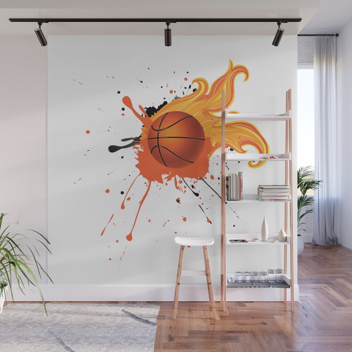 Grunge Flaming Basketball Wall Mural By Annartshock Society6