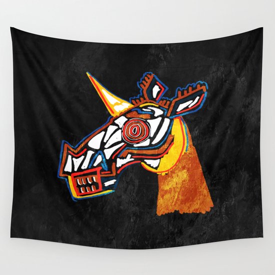 Basquiat Skull Unicorn Wall Tapestry