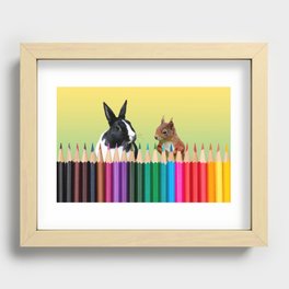 Colored Pencils - Squirrel & black and white Bunny - Rabbit Recessed Framed Print