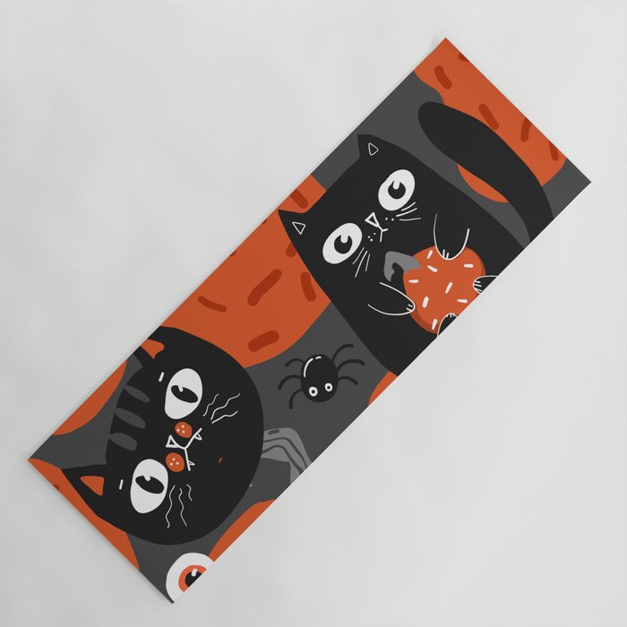 Halloween Seamless Pattern with Cute Pumpkins and Black Cats 02 Yoga Mat