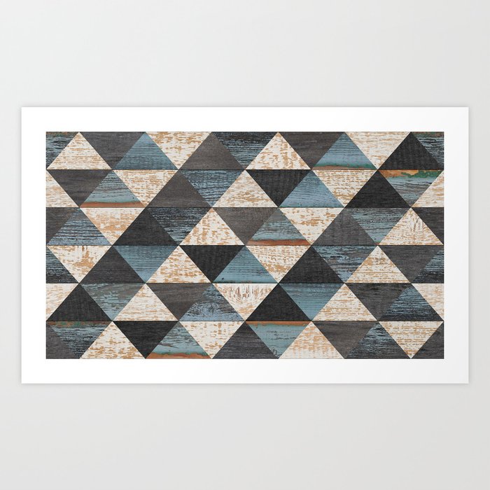 Weathered wood texture background. Seamless vintage wooden wall. Old rough wooden surface. Grunge parquet floor with triangle pattern.  Art Print