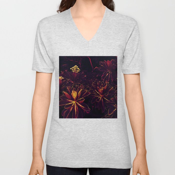 Black Flowers - Underworld Botanic V Neck T Shirt