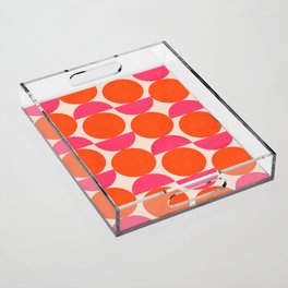 Vintage Mid-century Modern Abstract Geometric Balancing Shapes in Bright Bold Vibrant Fuchsia Pink and Hot Tangerine Orange Acrylic Tray