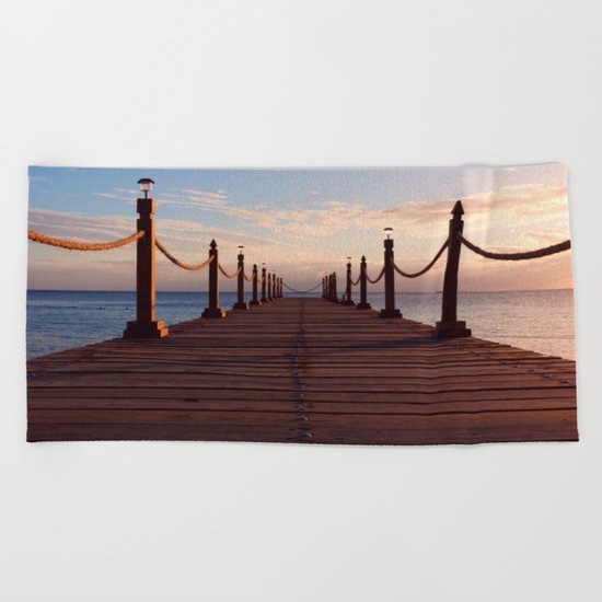 Sunset on the Pier (Lake Dock) Beach Towel