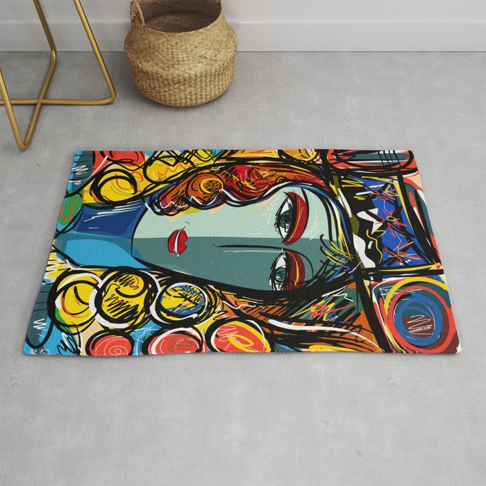 Portrait of a Girl with Hat French Pop Art Expressionism Rug