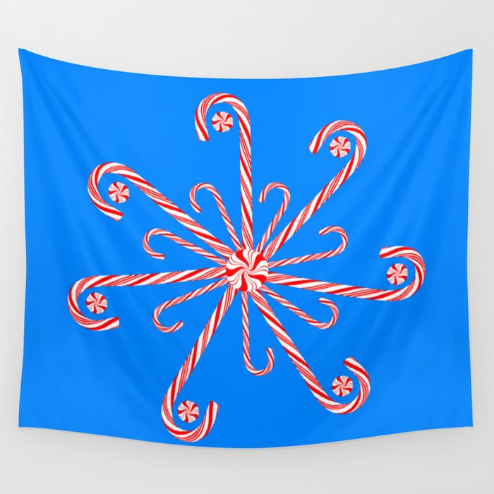 Peppermint Candy Cane Snowflake Wall Tapestry