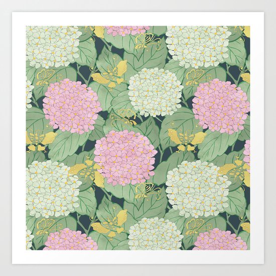 Hydrangeas and Butterflies - Such A Perfect Summer Day Art Print