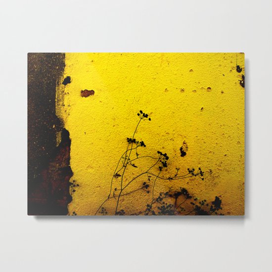 Minimal flora - Yellow wall and flowers Metal Print