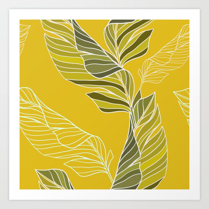 Summer Days - Minimalistic Lines - Golden Leaves-Collection Gamboge Backdrop Art Print