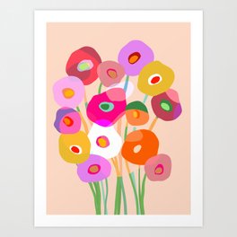 Minimal Abstract Wild floral bouquet on Peach Fuzz Art Print