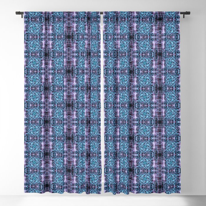 Liquid Light Series 69 ~ Blue & Red Abstract Fractal Pattern Blackout Curtain