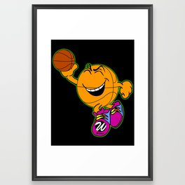 Basketball Cartoon Character Jumping for Slam Dunk Framed Art Print