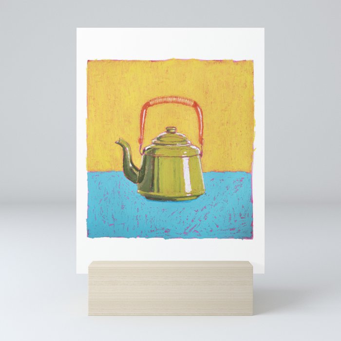 Little Green Teapot | Cottagecore Oil Pastel Art Mini Art Print