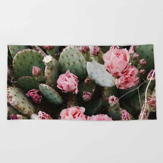 PINK CACTUS FLOWER ABSTRACT CLUSTER PATTERN Beach Towel