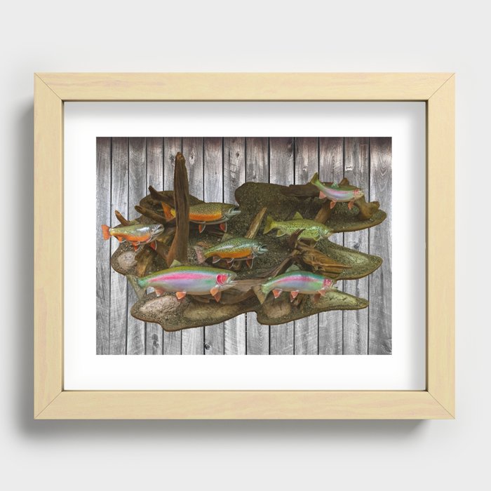 Fly Fishing Wood Background Trout Recessed Framed Print