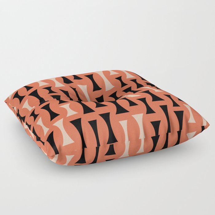 Retro Mid Century Modern Abstract Pattern 622 Black Orange and Cream Floor Pillow