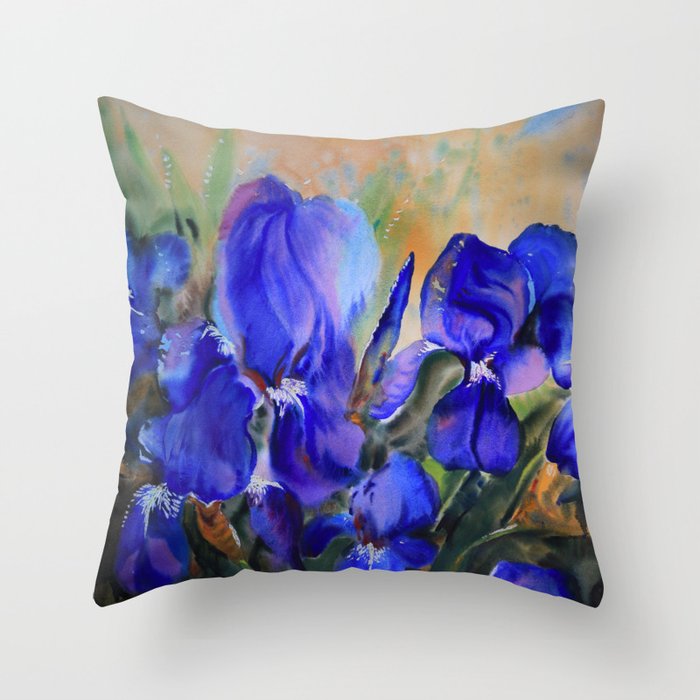Blue Watercolor Flowers Throw Pillow