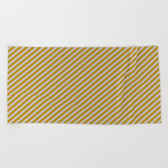 Grey & Dark Goldenrod Colored Lined Pattern Beach Towel