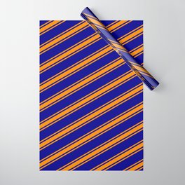 [ Thumbnail: Dark Blue and Dark Orange Colored Lines/Stripes Pattern Wrapping Paper ]