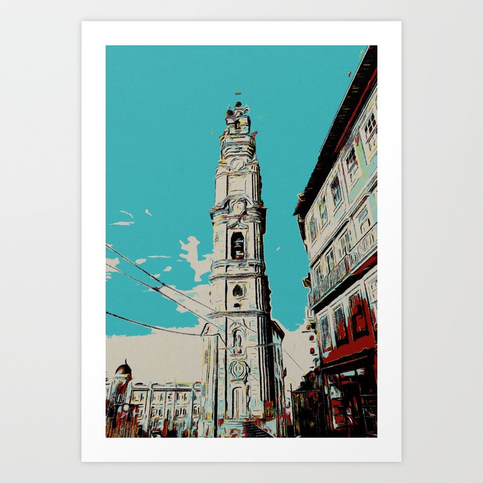 Porto Skyline Elegance: Clérigos Tower Illustration Art Print