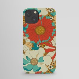 Red, Orange, Turquoise & Brown Retro Floral Pattern iPhone Case