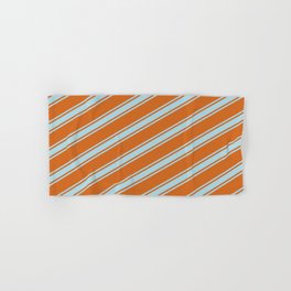 [ Thumbnail: Chocolate and Light Blue Colored Lined Pattern Hand & Bath Towel ]