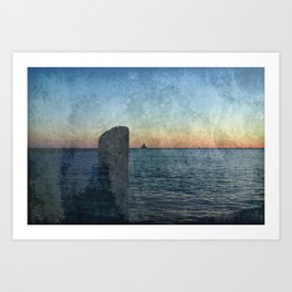 Oswego sunrise Art Print | Digital, Lighthouse, Photo, Oswego, Digital Manipulation, Lakeontario, Pier, Color, Ny 