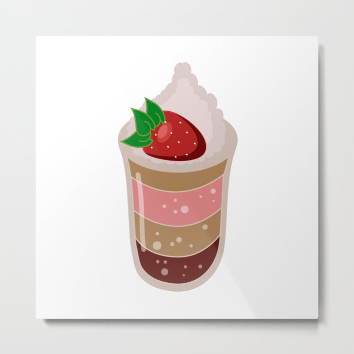 Pudding Strawberry with Whipped Cream Metal Print