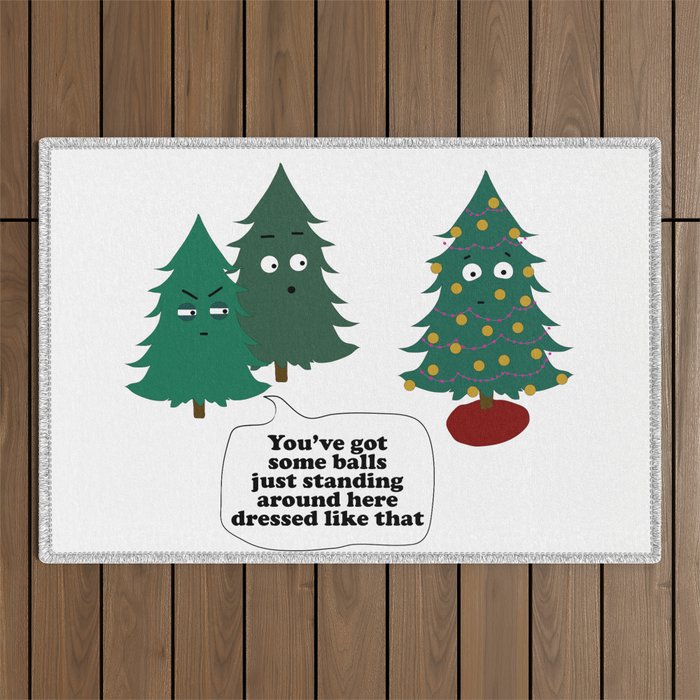 Funny You've Got Balls Christmas Tree Holiday Decoration Humor Outdoor Rug