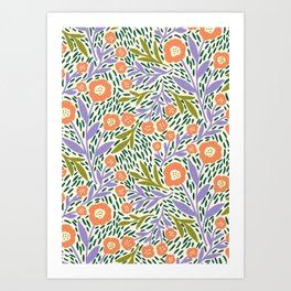 Botanical Garden - Peach, Lilac and Olive Green Art Print