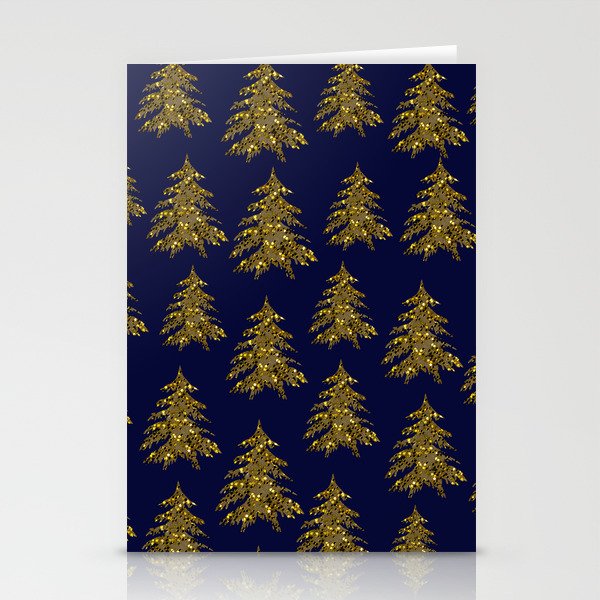 Sparkly gold Christmas tree on dark blue Stationery Cards