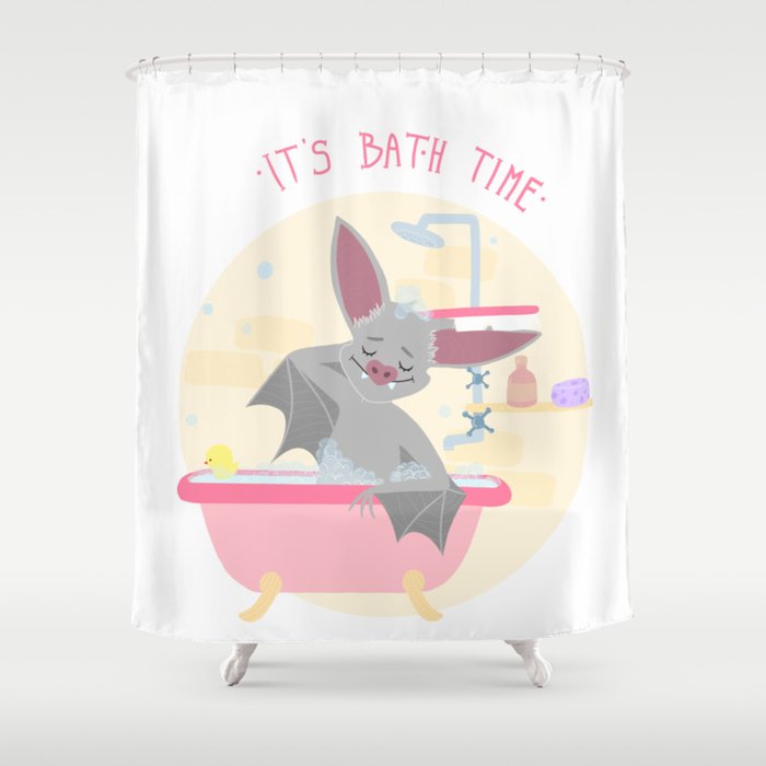 Bath time Shower Curtain | Graphic-design, Digital, Bath, Bat, Animal, Shower, Relax, Cartoon, Cute, Kawaii