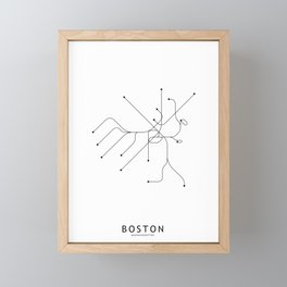 Boston Subway White Map Framed Mini Art Print
