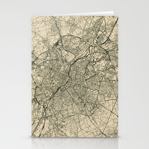 Brussels - Vintage Belgium Map - Retro Stationery Cards