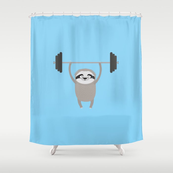 Fitness Muscle Sloth Wit Weights T Shirt Shower Curtain By