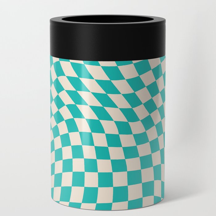 Mint Turquoise Chequered Swirl Can Cooler