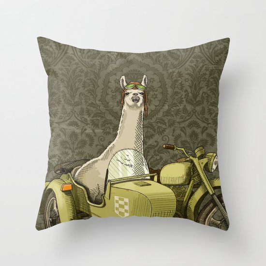 Sidecar Llama Throw Pillow