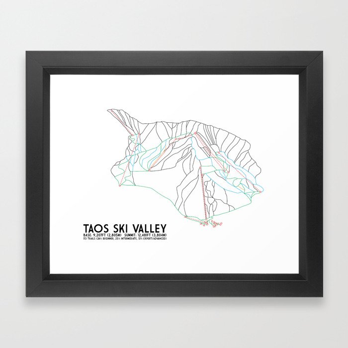 Taos Ski Valley, NM - Minimalist Trail Map Framed Art Print