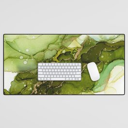 Green Olive and Gold Abstract Ink Desk Mat