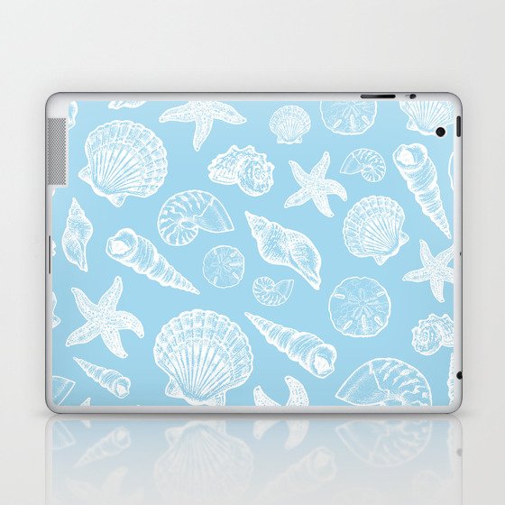 Seashell Print - Light Blue and White Laptop & iPad Skin