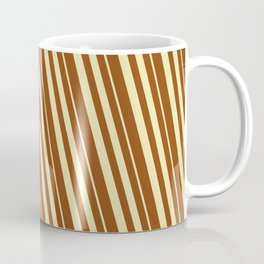 [ Thumbnail: Pale Goldenrod & Brown Colored Striped/Lined Pattern Coffee Mug ]