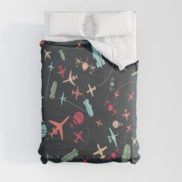 Black Airplane and Aviation Pattern Comforter