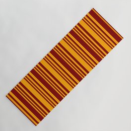 [ Thumbnail: Maroon and Orange Colored Stripes Pattern Yoga Mat ]