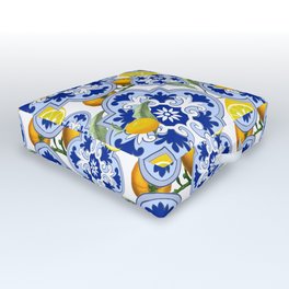 Summer citrus ,floral Mediterranean style ,lemon fruit pattern  Outdoor Floor Cushion
